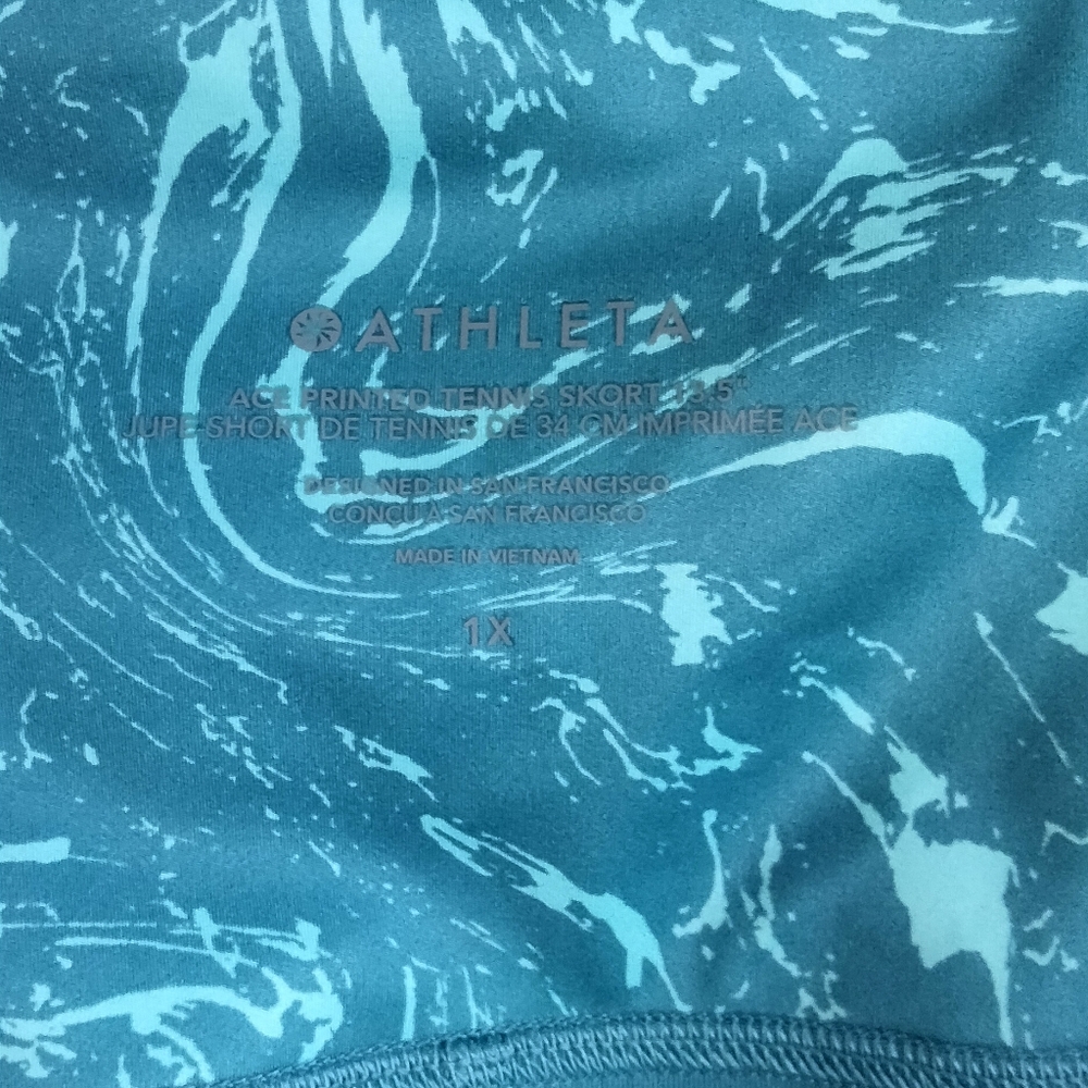 Athleta 1X Ace Printed Tennis Skort 13.5" Teal Marble Skater Skirt - Picture 6 of 10